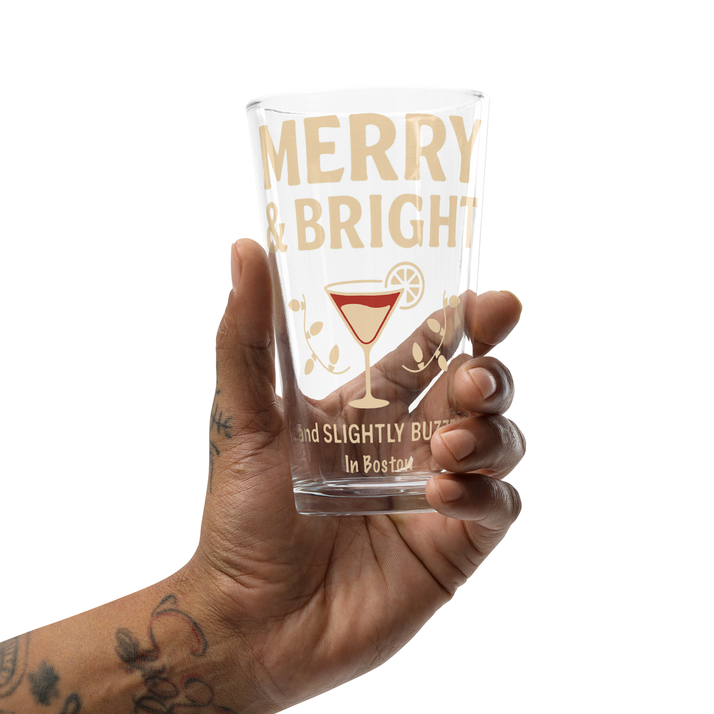 Merry & Bright (and Slightly Buzzed in Boston) Pint Glass π» Boston Holiday Collection