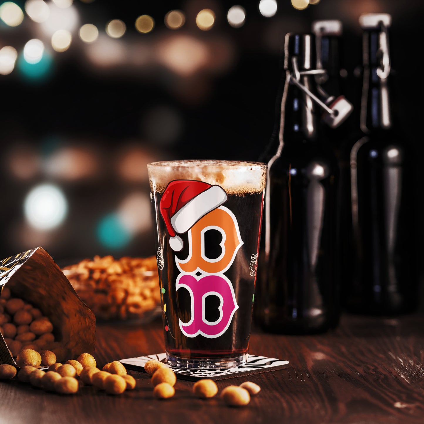 Boston B Pint Glass ๐บ Boston Holiday Edition