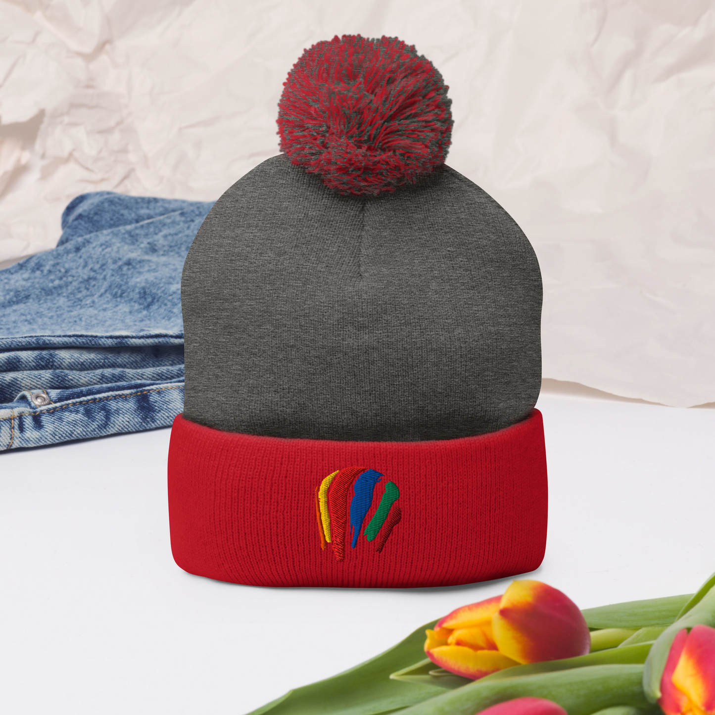 Dot Swash Pom-Pom Beanie – Boston Gas Tank Edition