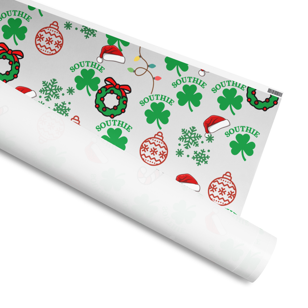 Southie Shamrock Holiday Wrapping Paper – Candy Canes, Lights & Wreaths