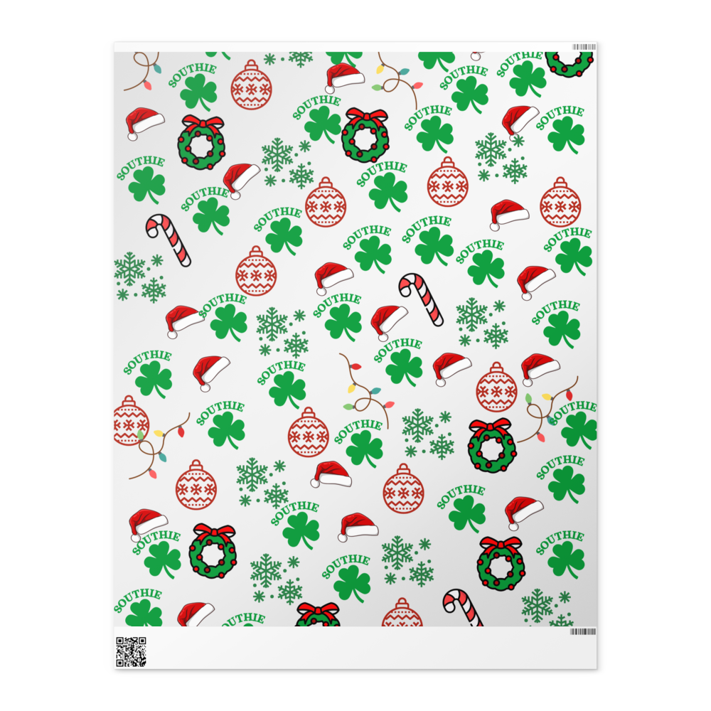 Southie Shamrock Holiday Wrapping Paper – Candy Canes, Lights & Wreaths